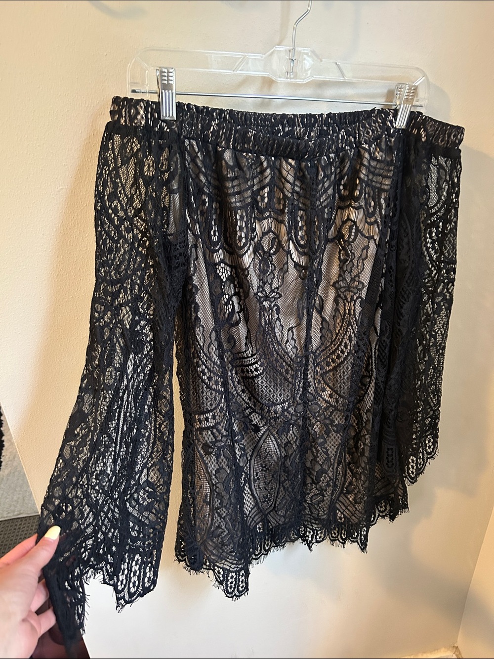 Black Lace Off-Shoulder Long Sleeve Dress